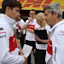 Charles Leclerc (MON) Alfa Romeo Sauber F1 Team and Xevi Pujolar (ESP) Alfa Romeo Sauber F1 Team Head of Track Engineering at F1 World Championship, Rd5, Spanish Grand Prix, Preparations, Barcelona, Spain, Thursday 10 May 2018. © Mark Sutton/Sutton Images