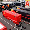 Ferrari and Red Bull Racing trucks in the Paddock at Formula One Testing, Day One, Barcelona, Spain, 26 February 2018. © Mark Sutton/Sutton Images