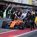 Stoffel Vandoorne (BEL) McLaren MCL33 is pushed in pit lane at Formula One Testing, Day One, Barcelona, Spain, 6 March 2018. © Mark Sutton/Sutton Images