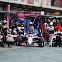Sergio Perez (MEX) Force India VJM11 pit stop at Formula One Testing, Day Three, Barcelona, Spain, 8 March 2018. © Jerry Andre/Sutton Images