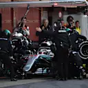 Lewis Hamilton (GBR) Mercedes-AMG F1 W09 EQ Power+ pit stop at Formula One Testing, Day Two, Barcelona, Spain, 7 March 2018. © Mark Sutton/Sutton Images