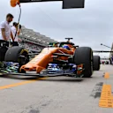 Fernando Alonso, McLaren MCL33 in his pit box at Formula One World Championship, Rd18, United States Grand Prix, Qualifying, Circuit of the Americas, Austin, Texas, USA, Saturday 20 October 2018.