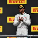 Lewis Hamilton, Mercedes AMG F1 celebrates on the podium at Formula One World Championship, Rd18, United States Grand Prix, Race, Circuit of the Americas, Austin, Texas, USA, Sunday 21 October 2018.