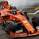 ABU DHABI, UNITED ARAB EMIRATES - DECEMBER 01: Third placed Charles Leclerc of Monaco driving the (16) Scuderia Ferrari SF90  celebrates with donuts during the F1 Grand Prix of Abu Dhabi at Yas Marina Circuit on December 01, 2019 in Abu Dhabi, United Arab Emirates. (Photo by Clive Mason/Getty Images)