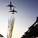 ABU DHABI, UNITED ARAB EMIRATES - DECEMBER 01: An aeronautical display is seen over the grid before the F1 Grand Prix of Abu Dhabi at Yas Marina Circuit on December 01, 2019 in Abu Dhabi, United Arab Emirates. (Photo by Mark Thompson/Getty Images)