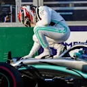 MELBOURNE GRAND PRIX CIRCUIT, AUSTRALIA - MARCH 16: Pole Sitter Lewis Hamilton, Mercedes AMG F1 celebrates in Parc Ferme during the Australian GP at Melbourne Grand Prix Circuit on March 16, 2019 in Melbourne Grand Prix Circuit, Australia. (Photo by Jerry Andre)