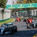 MELBOURNE GRAND PRIX CIRCUIT, AUSTRALIA - MARCH 17: Valtteri Bottas, Mercedes AMG W10 leads Lewis Hamilton, Mercedes AMG F1 W10 at the start of the race during the Australian GP at Melbourne Grand Prix Circuit on March 17, 2019 in Melbourne Grand Prix Circuit, Australia. (Photo by Joe Portlock / LAT Images)