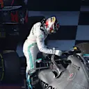 MELBOURNE GRAND PRIX CIRCUIT, AUSTRALIA - MARCH 17: Lewis Hamilton, Mercedes AMG F1, 2nd position, arrives in Parc Ferme during the Australian GP at Melbourne Grand Prix Circuit on March 17, 2019 in Melbourne Grand Prix Circuit, Australia. (Photo by Jerry Andre / Sutton Images)