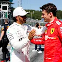 RED BULL RING, AUSTRIA - JUNE 29: Lewis Hamilton, Mercedes AMG F1 and Pole Sitter Charles Leclerc, Ferrari celebrate in Parc Ferme during the Austrian GP at Red Bull Ring on June 29, 2019 in Red Bull Ring, Austria. (Photo by Steven Tee / LAT Images)
