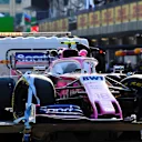 BAKU CITY CIRCUIT, AZERBAIJAN - APRIL 26: Car of Lance Stroll, Racing Point RP19 retuned to the pit lane on a low loader during the Azerbaijan GP at Baku City Circuit on April 26, 2019 in Baku City Circuit, Azerbaijan. (Photo by Mark Sutton / Sutton Images)