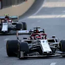 BAKU CITY CIRCUIT, AZERBAIJAN - APRIL 26: Kimi Raikkonen, Alfa Romeo Racing C38, leads Antonio Giovinazzi, Alfa Romeo Racing C38 during the Azerbaijan GP at Baku City Circuit on April 26, 2019 in Baku City Circuit, Azerbaijan. (Photo by Hasan Bratic / Sutton Images)