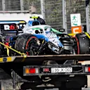 BAKU CITY CIRCUIT, AZERBAIJAN - APRIL 27: The crashed car of Robert Kubica, Williams FW42 on the back of a low loader during the Azerbaijan GP at Baku City Circuit on April 27, 2019 in Baku City Circuit, Azerbaijan. (Photo by Jerry Andre / Sutton Images)
