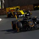 BAKU CITY CIRCUIT, AZERBAIJAN - APRIL 28: Kevin Magnussen, Haas VF-19, leads Nico Hulkenberg, Renault R.S. 19 during the Azerbaijan GP at Baku City Circuit on April 28, 2019 in Baku City Circuit, Azerbaijan. (Photo by Jerry Andre / Sutton Images)