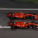 BAHRAIN INTERNATIONAL CIRCUIT, BAHRAIN - MARCH 31: Charles Leclerc, Ferrari SF90 overtakes Sebastian Vettel, Ferrari SF90 for the lead during the Bahrain GP at Bahrain International Circuit on March 31, 2019 in Bahrain International Circuit, Bahrain. (Photo by Mark Sutton / Sutton Images)