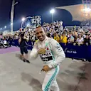 BAHRAIN INTERNATIONAL CIRCUIT, BAHRAIN - MARCH 31: Lewis Hamilton, Mercedes AMG F1, 1st position, celebrates in Parc Ferme with his team during the Bahrain GP at Bahrain International Circuit on March 31, 2019 in Bahrain International Circuit, Bahrain. (Photo by Jerry Andre / Sutton Images)