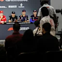 BAHRAIN INTERNATIONAL CIRCUIT, BAHRAIN - MARCH 28: Lando Norris, McLaren, Charles Leclerc, Ferrari, Valtteri Bottas, Mercedes AMG F1, Pierre Gasly, Red Bull Racing and Daniil Kvyat, Toro Rosso in Press Conference during the Bahrain GP at Bahrain International Circuit on March 28, 2019 in Bahrain International Circuit, Bahrain. (Photo by Zak Mauger / LAT Images)