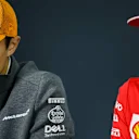 BAHRAIN INTERNATIONAL CIRCUIT, BAHRAIN - MARCH 28: Lando Norris, McLaren and Charles Leclerc, Ferrari in Press Conference during the Bahrain GP at Bahrain International Circuit on March 28, 2019 in Bahrain International Circuit, Bahrain. (Photo by Zak Mauger / LAT Images)