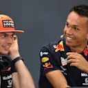 SPA-FRANCORCHAMPS, BELGIUM - AUGUST 29: Max Verstappen, Red Bull Racing, and Alexander Albon, Red Bull during the Belgian GP at Spa-Francorchamps on August 29, 2019 in Spa-Francorchamps, Belgium. (Photo by Simon Galloway / Sutton Images)