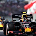 SAO PAULO, BRAZIL - NOVEMBER 16: Alexander Albon of Thailand driving the (23) Aston Martin Red Bull Racing RB15 leads Max Verstappen of the Netherlands driving the (33) Aston Martin Red Bull Racing RB15 on track during qualifying for the F1 Grand Prix of Brazil at Autodromo Jose Carlos Pace on November 16, 2019 in Sao Paulo, Brazil. (Photo by Mark Thompson/Getty Images)