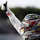 SAO PAULO, BRAZIL - NOVEMBER 16: Third place qualifier Lewis Hamilton of Great Britain and Mercedes GP celebrates in parc ferme during qualifying for the F1 Grand Prix of Brazil at Autodromo Jose Carlos Pace on November 16, 2019 in Sao Paulo, Brazil. (Photo by Mark Thompson/Getty Images)