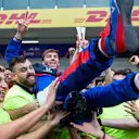 SAO PAULO, BRAZIL - NOVEMBER 17: Pierre Gasly of Scuderia Toro Rosso and France celebrates with the team after finishing in 2nd position during the F1 Grand Prix of Brazil at Autodromo Jose Carlos Pace on November 17, 2019 in Sao Paulo, Brazil. (Photo by Peter Fox/Getty Images)