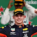 SAO PAULO, BRAZIL - NOVEMBER 17: Race winner Max Verstappen of Netherlands and Red Bull Racing celebrates on the podium during the F1 Grand Prix of Brazil at Autodromo Jose Carlos Pace on November 17, 2019 in Sao Paulo, Brazil. (Photo by Mark Thompson/Getty Images)