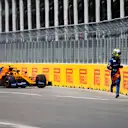 CIRCUIT GILLES-VILLENEUVE, CANADA - JUNE 09: Lando Norris, McLaren MCL34 runs away from his car after retiring from the race during the Canadian GP at Circuit Gilles-Villeneuve on June 09, 2019 in Circuit Gilles-Villeneuve, Canada. (Photo by Andy Hone / LAT Images)