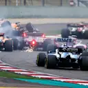 SHANGHAI INTERNATIONAL CIRCUIT, CHINA - APRIL 14: Lando Norris, McLaren MCL34 in the air after contact from Daniil Kvyat, Toro Rosso STR14 with Carlos Sainz Jr., McLaren MCL34, Lance Stroll, Racing Point RP19 and Robert Kubica, Williams FW42 behind during the Chinese GP at Shanghai International Circuit on April 14, 2019 in Shanghai International Circuit, China. (Photo by Andy Hone / LAT Images)