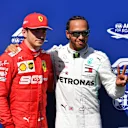 CIRCUIT PAUL RICARD, FRANCE - JUNE 22: Charles Leclerc, Ferrari, and pole man Lewis Hamilton, Mercedes AMG F1 during the French GP at Circuit Paul Ricard on June 22, 2019 in Circuit Paul Ricard, France. (Photo by Mark Sutton / Sutton Images)