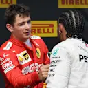 CIRCUIT PAUL RICARD, FRANCE - JUNE 23: Charles Leclerc, Ferrari, 3rd position, congratulates Lewis Hamilton, Mercedes AMG F1, 1st position, in Parc Ferme during the French GP at Circuit Paul Ricard on June 23, 2019 in Circuit Paul Ricard, France. (Photo by Mark Sutton / Sutton Images)