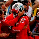 CIRCUIT PAUL RICARD, FRANCE - JUNE 23: Charles Leclerc, Ferrari, 3rd position, celebrates with his team in Parc Ferme during the French GP at Circuit Paul Ricard on June 23, 2019 in Circuit Paul Ricard, France. (Photo by Glenn Dunbar / LAT Images)