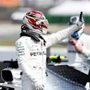 HOCKENHEIMRING, GERMANY - JULY 27: Pole man Lewis Hamilton, Mercedes AMG F1, celebrates  on the grid during the German GP at Hockenheimring on July 27, 2019 in Hockenheimring, Germany. (Photo by Joe Portlock / LAT Images)