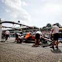 HOCKENHEIMRING, GERMANY - JULY 27: Carlos Sainz, McLaren MCL34, in the pits during Qualifying during the German GP at Hockenheimring on July 27, 2019 in Hockenheimring, Germany. (Photo by Steven Tee / LAT Images)