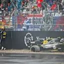 HOCKENHEIMRING, GERMANY - JULY 28: Nico Hulkenberg, Renault R.S. 19 hits the wall at retires from the race during the German GP at Hockenheimring on July 28, 2019 in Hockenheimring, Germany. (Photo by Andy Hone / LAT Images)