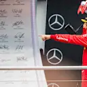 HOCKENHEIMRING, GERMANY - JULY 28: Sebastian Vettel, Ferrari celebrate on the podium with the trophy during the German GP at Hockenheimring on July 28, 2019 in Hockenheimring, Germany. (Photo by Sam Bloxham / LAT Images)