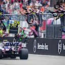 HOCKENHEIMRING, GERMANY - JULY 28: The Racing Point team cheer Lance Stroll, Racing Point RP19, over the line during the German GP at Hockenheimring on July 28, 2019 in Hockenheimring, Germany. (Photo by Sam Bloxham / LAT Images)