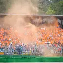 HOCKENHEIMRING, GERMANY - JULY 28: Orange fans and orange smoke celebrate a win for Max Verstappen, Red Bull Racing RB15 during the German GP at Hockenheimring on July 28, 2019 in Hockenheimring, Germany. (Photo by Sam Bloxham / LAT Images)