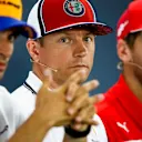 HOCKENHEIMRING, GERMANY - JULY 25: Carlos Sainz Jr, McLaren, Kimi Raikkonen, Alfa Romeo Racing and Sebastian Vettel, Ferrari in the Press Conference during the German GP at Hockenheimring on July 25, 2019 in Hockenheimring, Germany. (Photo by Andy Hone / LAT Images)