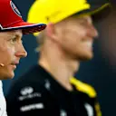 HOCKENHEIMRING, GERMANY - JULY 25: Kimi Raikkonen, Alfa Romeo Racing and Nico Hulkenberg, Renault F1 Team in the Press Conference during the German GP at Hockenheimring on July 25, 2019 in Hockenheimring, Germany. (Photo by Andy Hone / LAT Images)