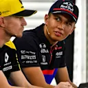 HOCKENHEIMRING, GERMANY - JULY 25: Alexander Albon, Toro Rosso and Nico Hulkenberg, Renault F1 Team In the Press Conference during the German GP at Hockenheimring on July 25, 2019 in Hockenheimring, Germany. (Photo by Mark Sutton / Sutton Images)