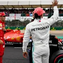 SILVERSTONE, UNITED KINGDOM - JULY 13: Charles Leclerc, Ferrari, and Lewis Hamilton, Mercedes AMG F1, on the grid after Qualifying during the British GP at Silverstone on July 13, 2019 in Silverstone, United Kingdom. (Photo by Glenn Dunbar / LAT Images)