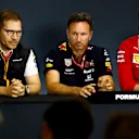 HUNGARORING, HUNGARY - AUGUST 02: Andreas Seidl, Team Principal, McLaren, Christian Horner, Team Principal, Red Bull Racing, and Mattia Binotto, Team Principal Ferrari, in the team principals' Press Conference during the Hungarian GP at Hungaroring on August 02, 2019 in Hungaroring, Hungary. (Photo by Sam Bloxham / LAT Images)