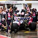 HUNGARORING, HUNGARY - AUGUST 02: Lance Stroll, Racing Point RP19, makes a pit stop during practice during the Hungarian GP at Hungaroring on August 02, 2019 in Hungaroring, Hungary. (Photo by Andy Hone / LAT Images)