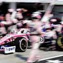 HUNGARORING, HUNGARY - AUGUST 04: Sergio Perez, Racing Point RP19, makes a stop during the Hungarian GP at Hungaroring on August 04, 2019 in Hungaroring, Hungary. (Photo by Steven Tee / LAT Images)