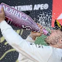 SUZUKA, JAPAN - OCTOBER 13: Race winner Valtteri Bottas of Finland and Mercedes GP celebrates on the podium during the F1 Grand Prix of Japan at Suzuka Circuit on October 13, 2019 in Suzuka, Japan. (Photo by Clive Mason/Getty Images)