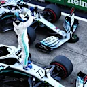SUZUKA, JAPAN - OCTOBER 13: Race winner Valtteri Bottas of Finland and Mercedes GP celebrates in parc ferme during the F1 Grand Prix of Japan at Suzuka Circuit on October 13, 2019 in Suzuka, Japan. (Photo by Mark Thompson/Getty Images)