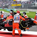 MEXICO CITY, MEXICO - OCTOBER 25: The car of Alexander Albon of Thailand and Red Bull Racing is removed from the circuit after he crashed during practice for the F1 Grand Prix of Mexico at Autodromo Hermanos Rodriguez on October 25, 2019 in Mexico City, Mexico. (Photo by Clive Mason/Getty Images)