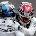 MEXICO CITY, MEXICO - OCTOBER 27: Race winner Lewis Hamilton of Great Britain and Mercedes GP and third placed Valtteri Bottas of Finland and Mercedes GP celebrate in parc ferme during the F1 Grand Prix of Mexico at Autodromo Hermanos Rodriguez on October 27, 2019 in Mexico City, Mexico. (Photo by Charles Coates/Getty Images)