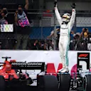 MEXICO CITY, MEXICO - OCTOBER 27: Race winner Lewis Hamilton of Great Britain and Mercedes GP celebrates in parc ferme during the F1 Grand Prix of Mexico at Autodromo Hermanos Rodriguez on October 27, 2019 in Mexico City, Mexico. (Photo by Clive Mason/Getty Images)