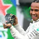 MEXICO CITY, MEXICO - OCTOBER 27: Race winner Lewis Hamilton of Great Britain and Mercedes GP celebrates on the podium during the F1 Grand Prix of Mexico at Autodromo Hermanos Rodriguez on October 27, 2019 in Mexico City, Mexico. (Photo by Clive Mason/Getty Images)